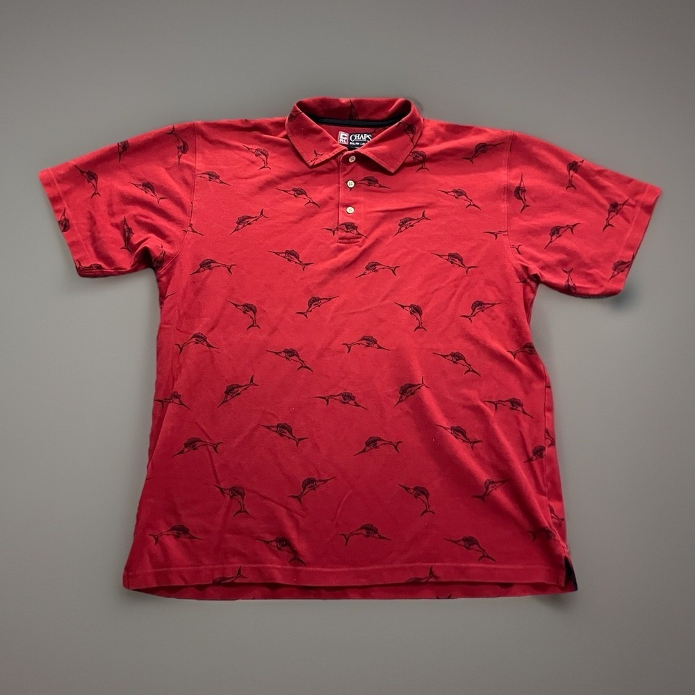 VINTAGE Chaps Ralph Lauren Shirt Mens L Swordfish Print Polo Rugby Mens